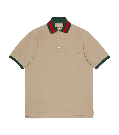 gucci bengal-print cotton-blend piqué polo shirt|Stretch cotton piquet polo shirt in beige .